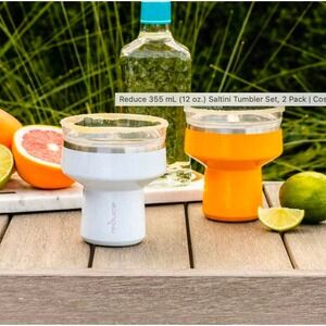 Reduce 12oz Vacuum Insulated Snack and Drink Tumbler Set 2-in-1 White Orange New
